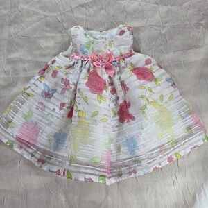 Bonnie Baby Floral Butterfly Organza Dress Pink White 3/6M